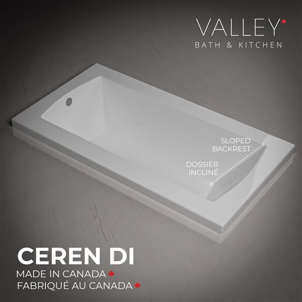 Valley Bath & Kitchen CEREN DI 72 x 32-in Rectangular Drop-in White Acrylic Bathtub