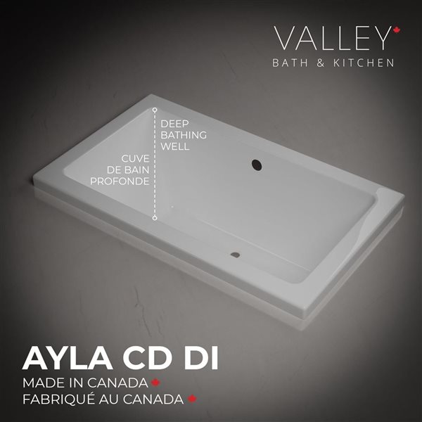 Valley Bath & Kitchen AYLACD DI 60 x 36-in Rectangular Drop-in Off-set Center Drain White Acrylic Bathtub