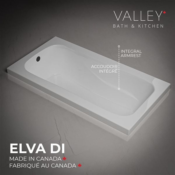 Valley Bath & Kitchen ELVA DI 72 x 36-in Rectangular Drop-in White Acrylic Bathtub