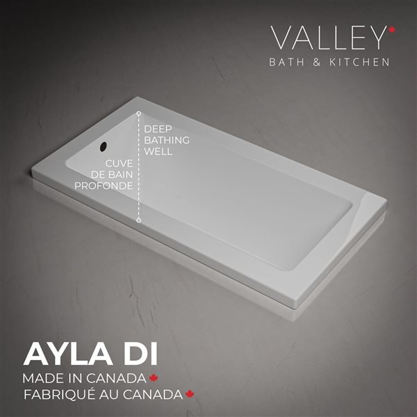 Valley Bath & Kitchen AYLA DI 60 x 32-in Rectangular Drop-in White Acrylic Bathtub