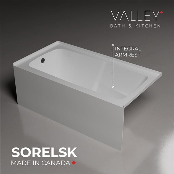 Valley Bath & Kitchen SOREL SKLH 72 x 32-in Rectangular White Acrylic Skirted Bathtub