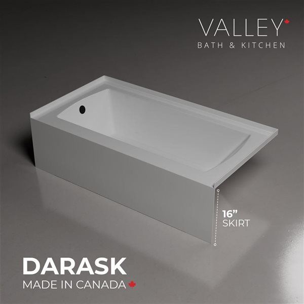Valley Bath & Kitchen DARA SKLH 60 x 32-in Rectangular White Acrylic Skirted Bathtub