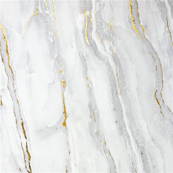 Dundee Deco Marble-Look Glossy PVC Wall Panel 4 x 9-ft - Off-White/Grey/Gold