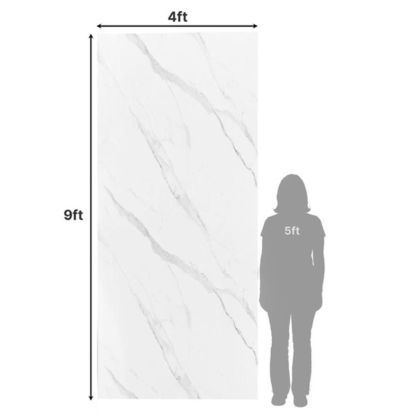 Dundee Deco Marble-Look Glossy PVC Wall Panel 4 x 9-ft - Off-White/Grey