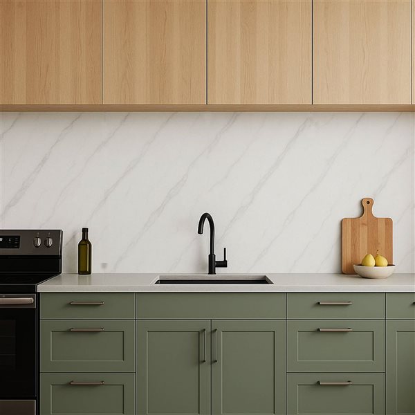 Dundee Deco Marble-Look Glossy PVC Wall Panel 4 x 9-ft - Off-White/Grey