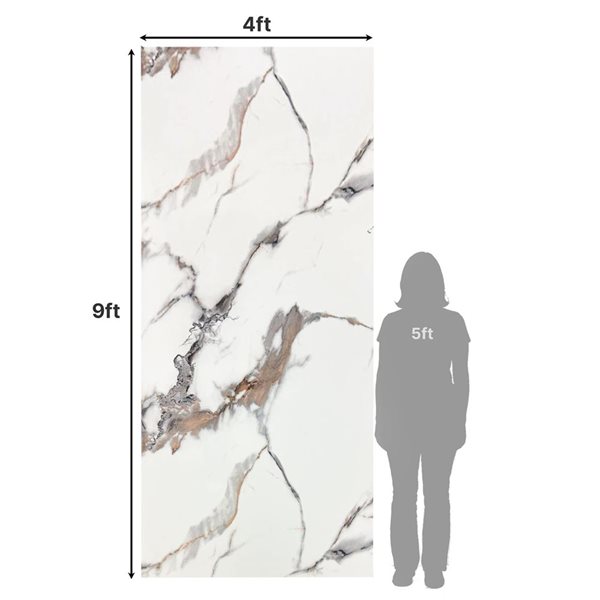 Dundee Deco Marble-Look Glossy PVC Wall Panels 4 x 9-ft - White/Black/Gold - 5-Pack