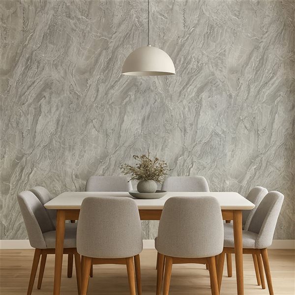 Dundee Deco Marble-Look Glossy PVC Wall Panels 4 x 9-ft - Grey - 3-Pack