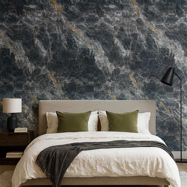 Dundee Deco Marble-Look Glossy PVC Wall Panels 4 x 9-ft - Black/White/Gold - 3-Pack