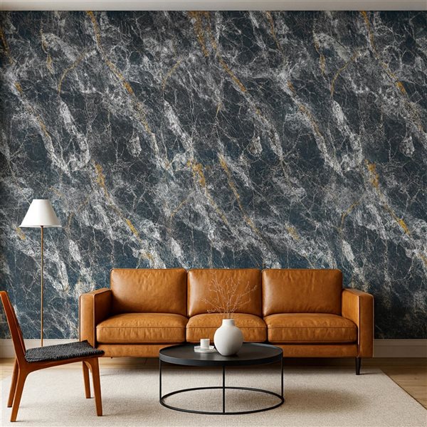 Dundee Deco Marble-Look Glossy PVC Wall Panels 4 x 9-ft - Black/White/Gold - 3-Pack