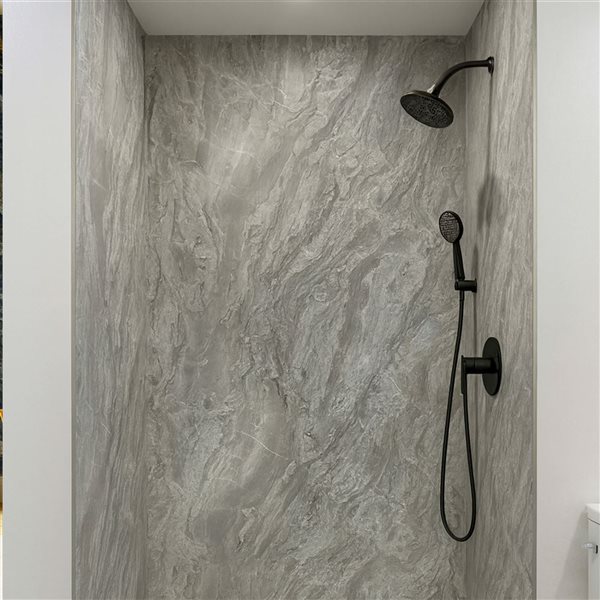 Dundee Deco Marble-Look Glossy PVC Wall Panels 4 x 9-ft - Grey - 2-Pack