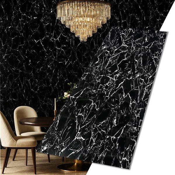 Dundee Deco Marble-Look Glossy PVC Wall Panels 4 x 9-ft - Black/White - 2-Pack
