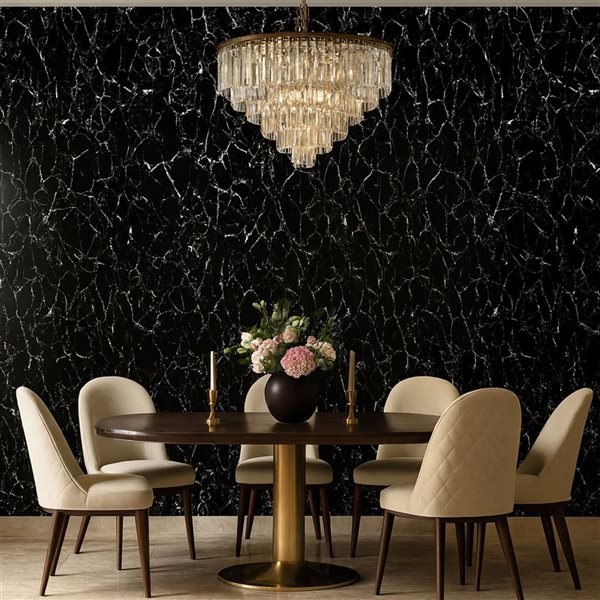 Dundee Deco Marble-Look Glossy PVC Wall Panels 4 x 9-ft - Black/White - 2-Pack