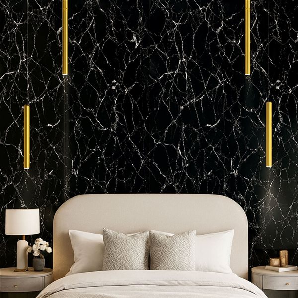 Dundee Deco Marble-Look Glossy PVC Wall Panels 4 x 9-ft - Black/White - 2-Pack