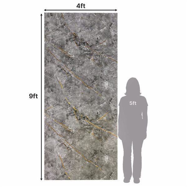 Dundee Deco Marble-Look Glossy PVC Wall Panels 4 x 9-ft - Grey/Gold - 3-Pack
