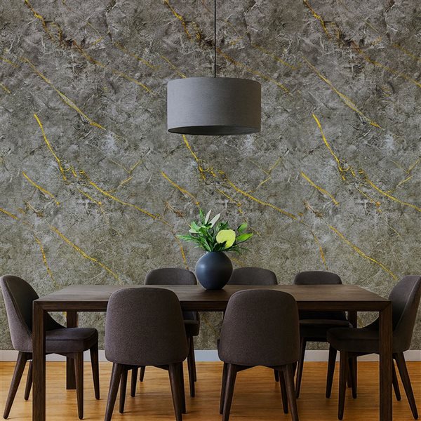 Dundee Deco Marble-Look Glossy PVC Wall Panels 4 x 9-ft - Grey/Gold - 3-Pack