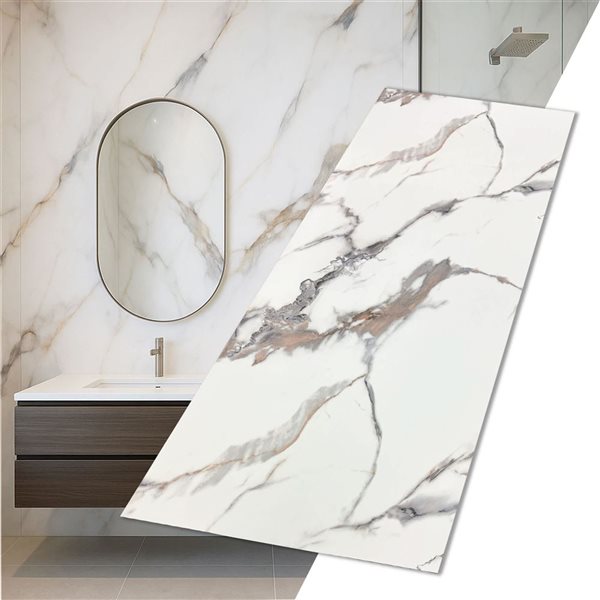 Dundee Deco Marble-Look Glossy PVC Wall Panels 4 x 9-ft - White/Black/Gold - 2-Pack