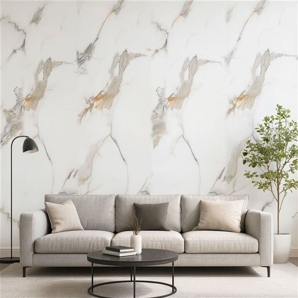 Dundee Deco Marble-Look Glossy PVC Wall Panels 4 x 9-ft - White/Black/Gold - 2-Pack