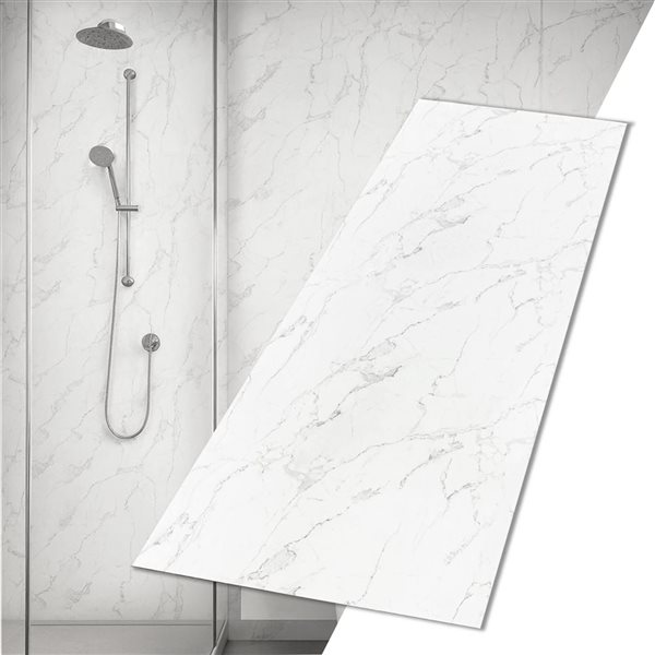 Dundee Deco Marble-Look Glossy PVC Wall Panels 4 x 9-ft - White/Grey - 2-Pack