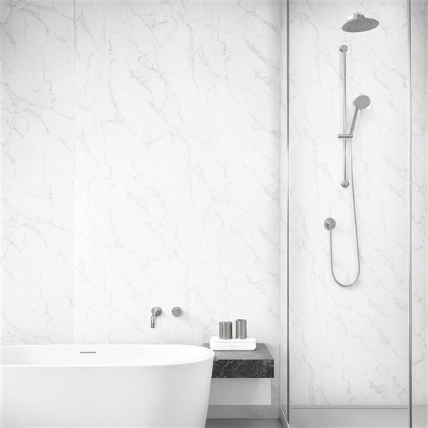 Dundee Deco Marble-Look Glossy PVC Wall Panels 4 x 9-ft - White/Grey - 2-Pack
