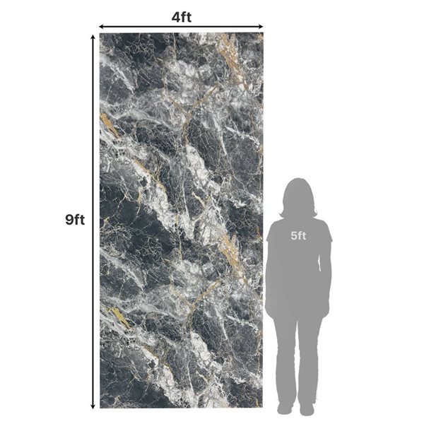 Dundee Deco Marble-Look Glossy PVC Wall Panels 4 x 9-ft - Black/White/Gold - 5-Pack