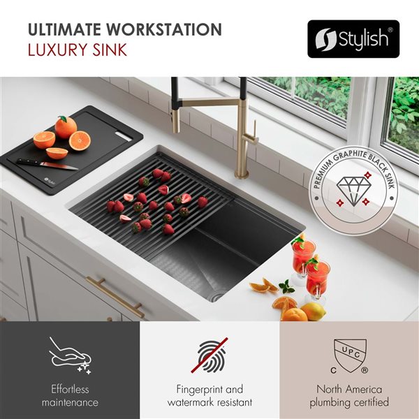 Stylish Undermount 27-in Workstation Single Bowl Stainless Steel
