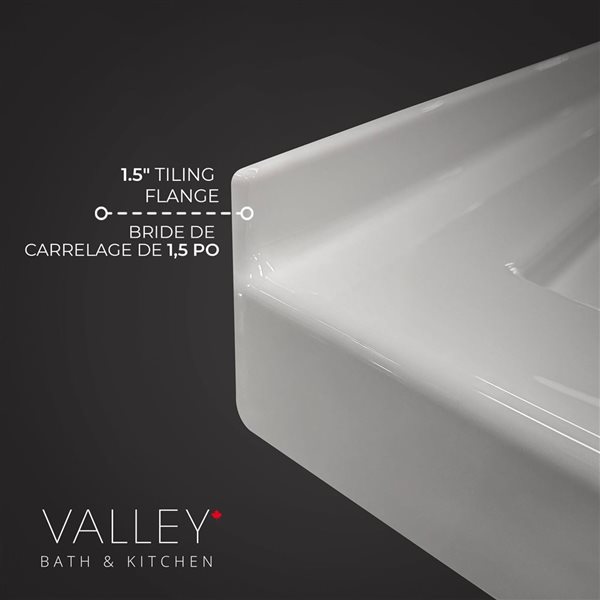 Valley Bath & Kitchen 6048SSTSD1 Acrylic Single Threshold Shower Base 60 x 48-in w/ Centre Drain - White