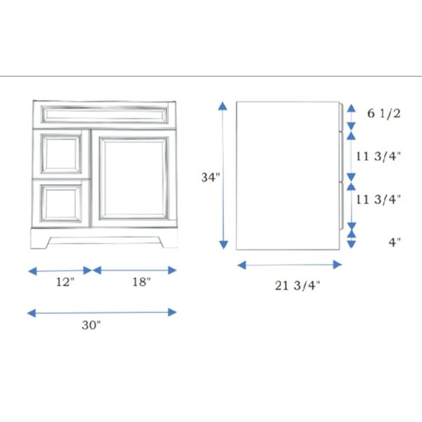 LUKX CB Vanity 30-in Left Gray Single Sink Bathroom Vanity with Sintered Stone Top
