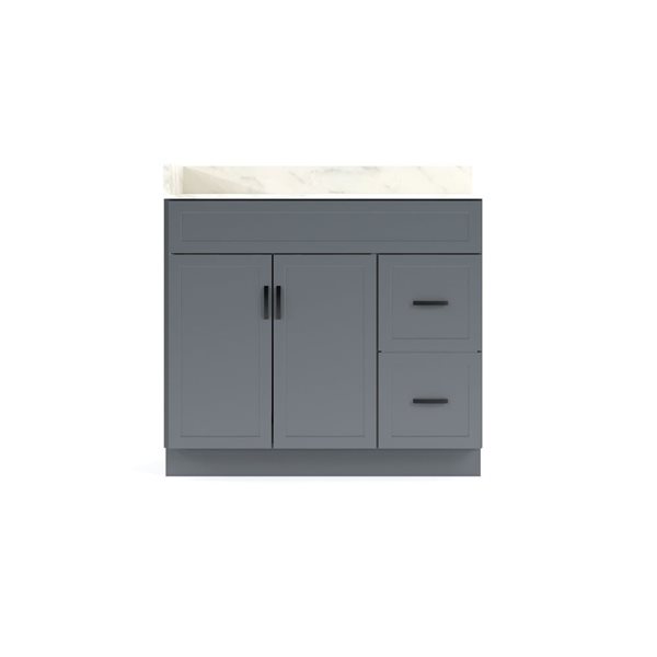LUKX CB Vanity 42-in Right Gray Single Sink Bathroom Vanity with Sintered Stone Top