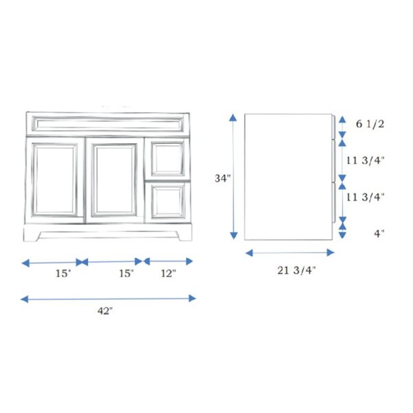LUKX CB Vanity 42-in Right Gray Single Sink Bathroom Vanity with Sintered Stone Top