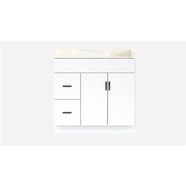 LUKX CB Vanity 36-in Left White Single Sink Bathroom Vanity with Sintered Stone Top