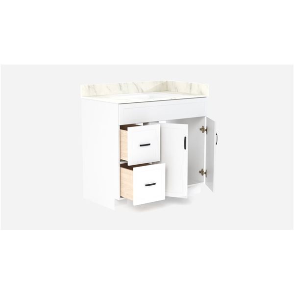 LUKX CB Vanity 36-in Left White Single Sink Bathroom Vanity with Sintered Stone Top