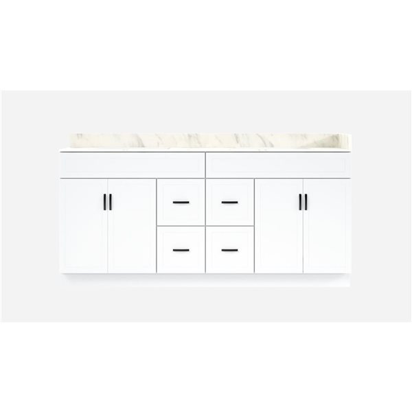 LUKX CB Vanity 72-in White Double Sink Bathroom Vanity with Sintered Stone Top