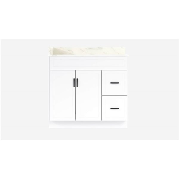 LUKX CB Vanity 36-in Right White Single Sink Bathroom Vanity with Sintered Stone Top