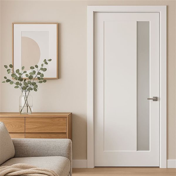 Garson Slim Lite Frosted Glass Solid Core Shaker Style Door 28 x 80 x 1 3/8-in - White