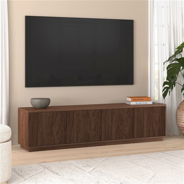 Hailey Home Hanson Fluted TV Stand for TVs up to 85-in - Satin Walnut