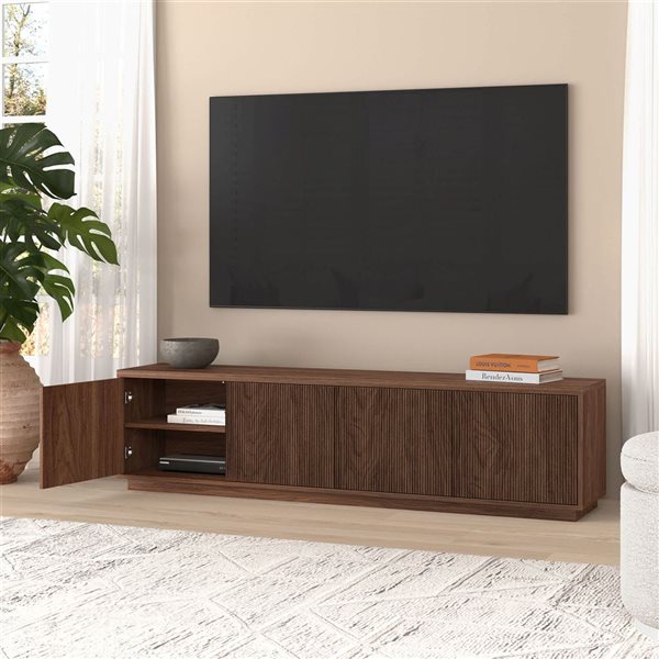 Hailey Home Hanson Fluted TV Stand for TVs up to 85-in - Satin Walnut