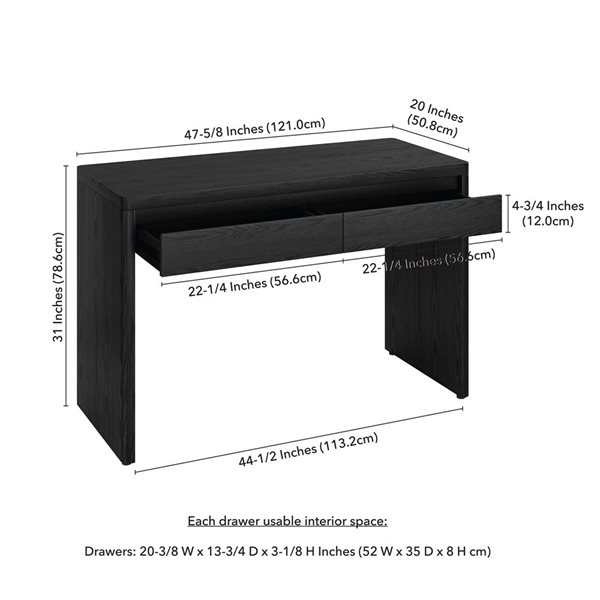 Hailey Home Ashcroft Wide Desk 48-in - Black Grain