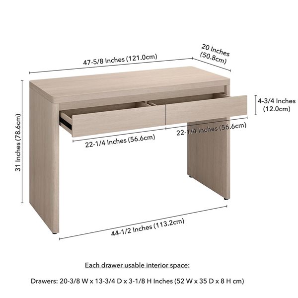 Hailey Home Ashcroft Wide Desk 48-in - Alder White