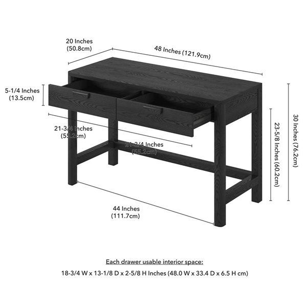 Hailey Home Fern Wide Desk 48-in - Black Grain