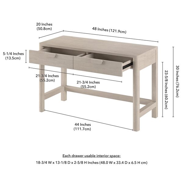 Hailey Home Fern Wide Desk 48-in - Alder White
