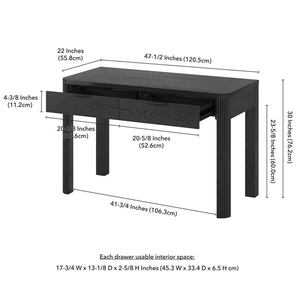 Hailey Home Lonsdale Wide Fluted Desk 48-in - Black Grain