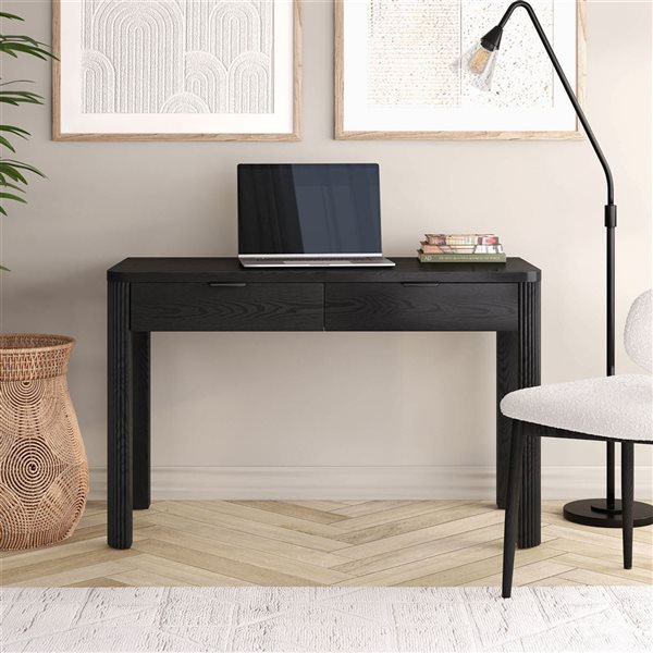 Hailey Home Lonsdale Wide Fluted Desk 48-in - Black Grain