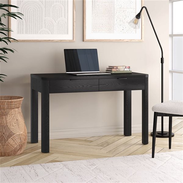 Hailey Home Lonsdale Wide Fluted Desk 48-in - Black Grain