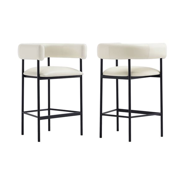 Manhattan Comfort Onda Ivory Vegan Leather Upholstered Metal Counter Stool