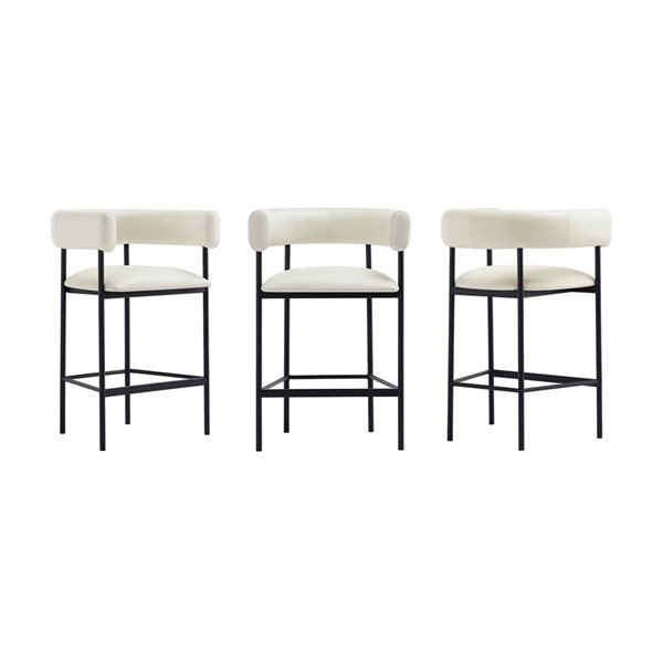 Manhattan Comfort Onda Ivory Vegan Leather Upholstered Metal Counter Stool