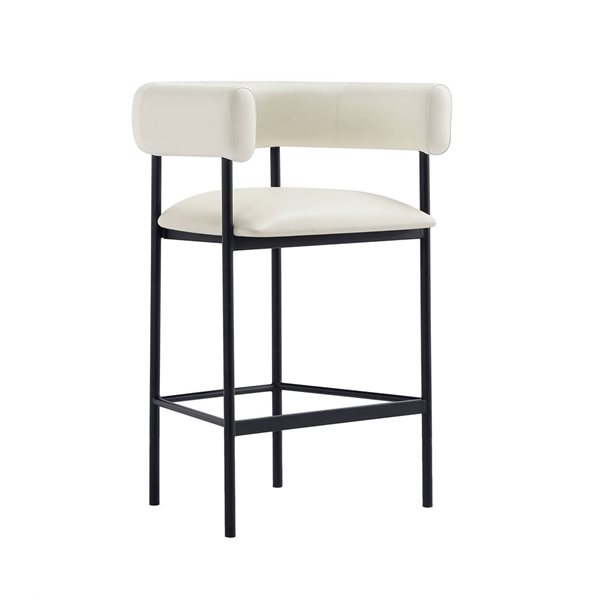 Manhattan Comfort Onda Ivory Vegan Leather Upholstered Metal Counter Stool