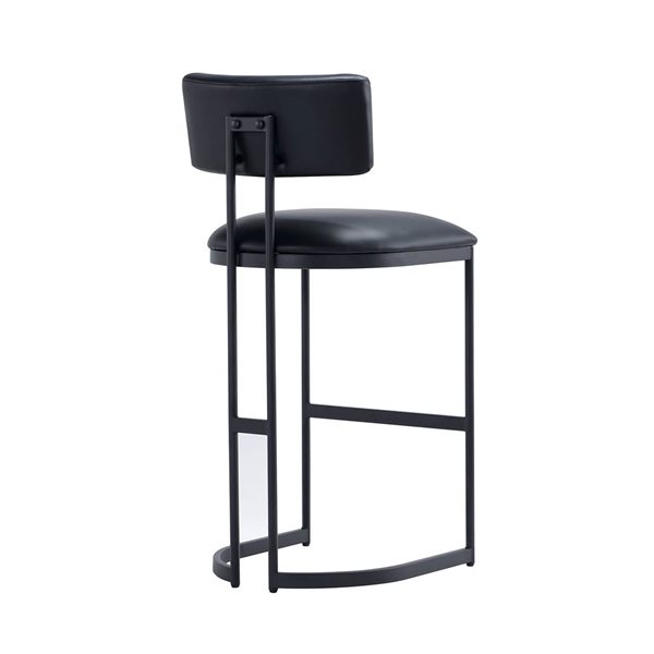 Manhattan Comfort Juno Black Vegan Leather Upholstered Metal Barstool