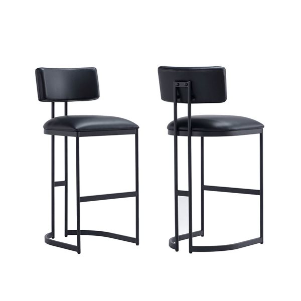 Manhattan Comfort Juno Black Vegan Leather Upholstered Metal Barstool