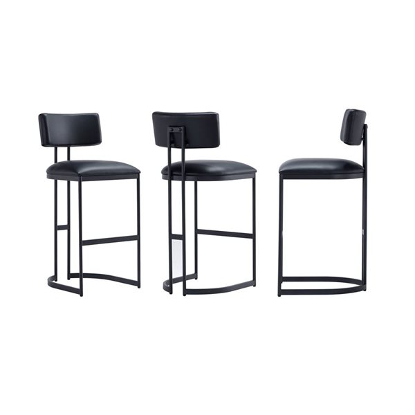 Manhattan Comfort Juno Black Vegan Leather Upholstered Metal Barstool