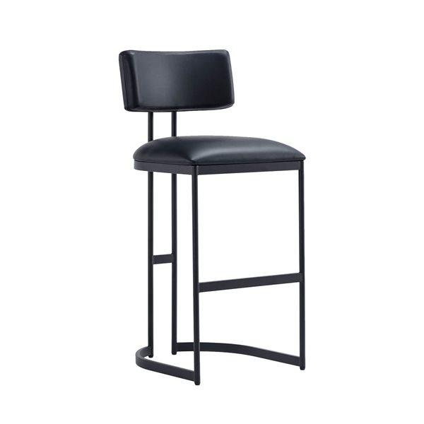 Manhattan Comfort Juno Black Vegan Leather Upholstered Metal Barstool